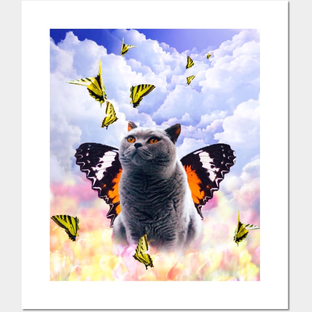 Cute Colorful Cat Butterfly Wall Art by Random Galaxy